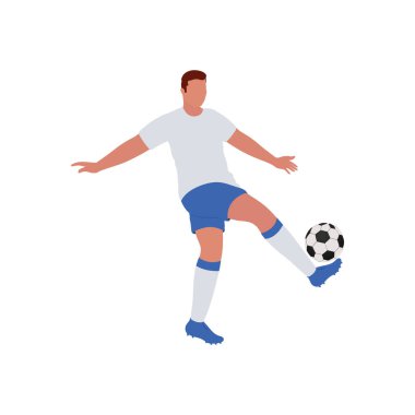 Cartoon Soccer Player Kicking Ball On White Background.