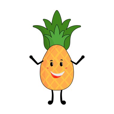 Gülen Ananas Çizgi Filmi Düz Simgesi.