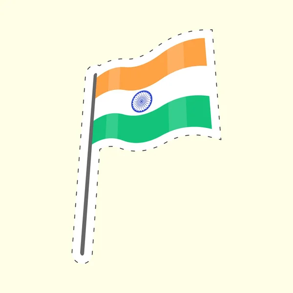 Ilustración Etiqueta Engomada Bandera Nacional India Ondulada Contra Fondo Amarillo — Vector de stock