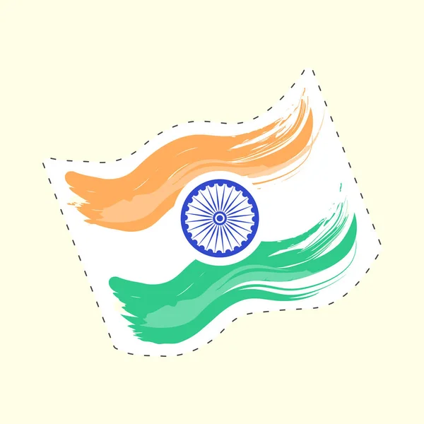 Klistermärke Illustration Vågiga Indiska Nationella Flaggan Gul Bakgrund — Stock vektor