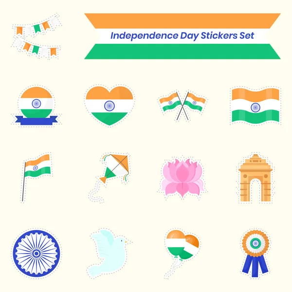 Εθνικό Φεστιβάλ Ινδικής Ανεξαρτησίας Γιορτή Ημέρα Αυτοκόλλητο Σετ — Διανυσματικό Αρχείο