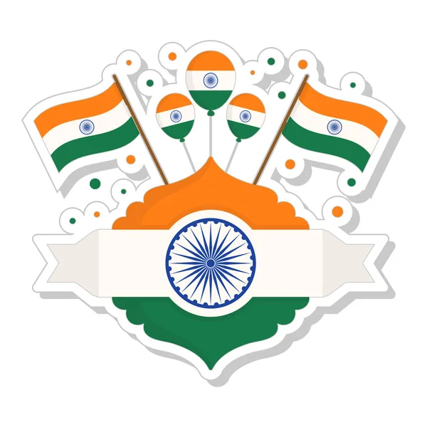 Ilustración Bandera India Con Globos Marco Floral Estilo Etiqueta Engomada — Vector de stock