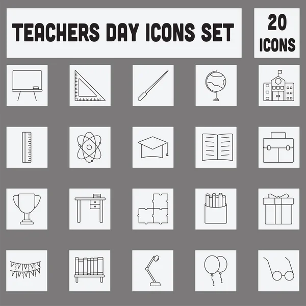 Black Line Art Teacher Day Icon Set Grey Square Background — стоковий вектор