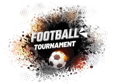 Futbol Turnuvası Gerçek Futbol Topu ve Siyah Püskürtme Efekti Beyazların Arkaplanında.
