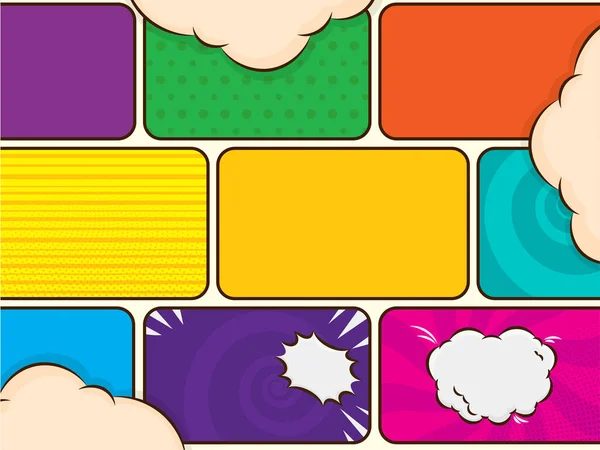 Mock Typical Comic Book Page Clouds Colorful Background — 스톡 벡터