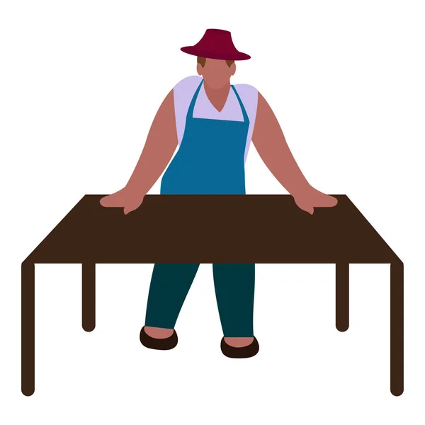 Gesichtslose Männliche Lebensmittelarbeiterin Mit Braunem Tisch Auf Weißem Hintergrund — Stockvektor