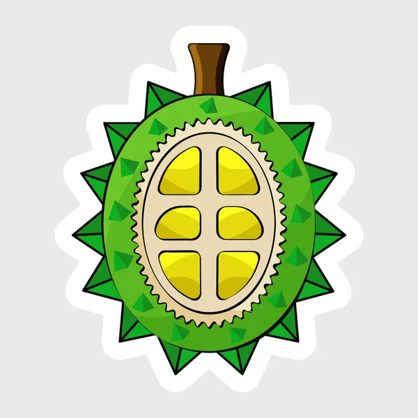 Sticker Style Durian Element Grijze Achtergrond — Stockvector