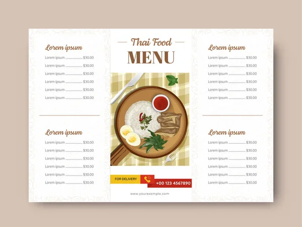 Thai Food Menu Card Template Tri Fold Brochure Layout Publishing — Stock Vector