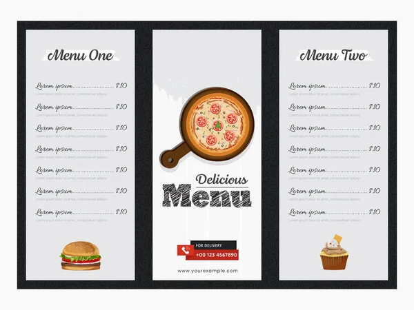 Heerlijk Menu Kaart Template Tri Fold Brochure Lay Out Grijs — Stockvector