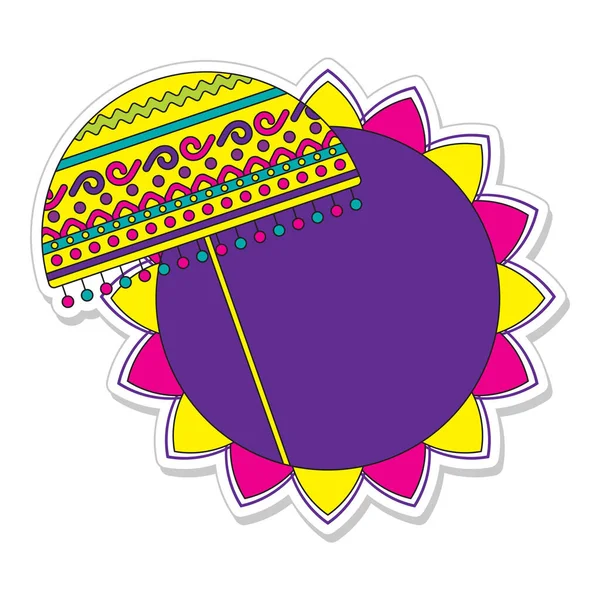Sticker Style Onam Umbrella Olakkuda Mandala Frame White Background — Stock Vector