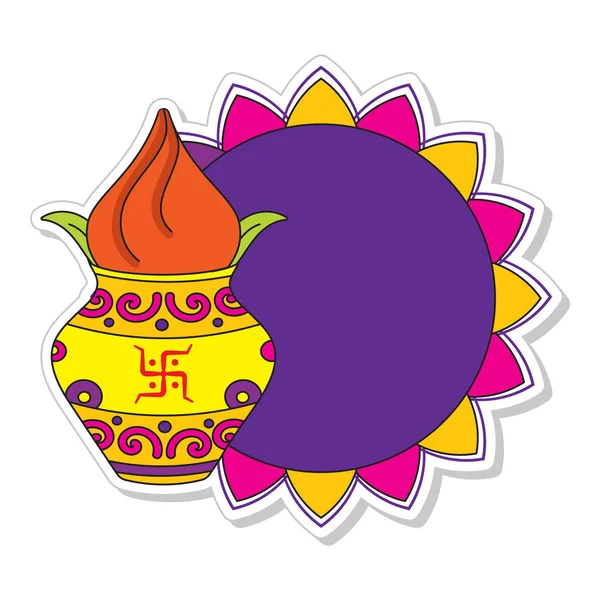 Pot Traditionnel Style Autocollant Kalash Avec Cadre Circulaire Vide Sur — Image vectorielle
