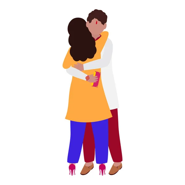 Άσωπος Ινδός Νεαρός Αγκαλιάζει Την Αδελφή Του Λευκό Φόντο — Διανυσματικό Αρχείο
