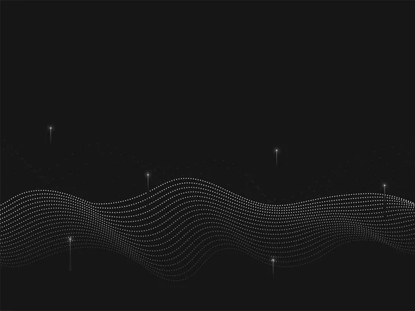 Wavy Dotted Motion Black Background Particles Line — Stock Vector