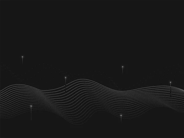 Wavy Dotted Motion Schwarzer Hintergrund Mit Partikellinie — Stockvektor