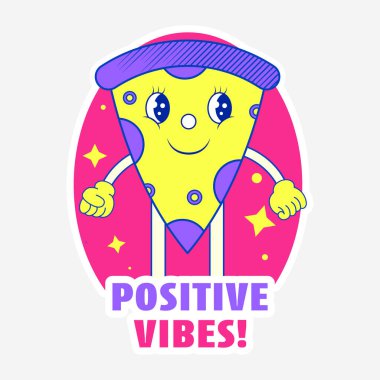 Çıkartma Tarzı Pozitif Titreşimler! Pembe ve Gri Arkaplanda Pizza Dilimli Yazı Tipi.