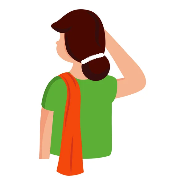 Back View Indian Woman Saluting White Background — Stock Vector