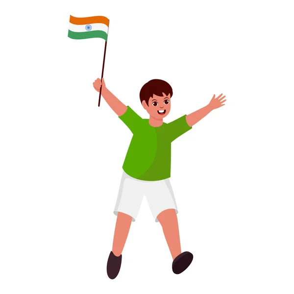 Felicidad Joven Sosteniendo Bandera India Contra Fondo Blanco — Vector de stock