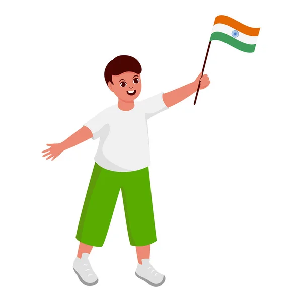 Boldogság Fiatal Boy Holding India Zászló Ellen Fehér Háttér — Stock Vector