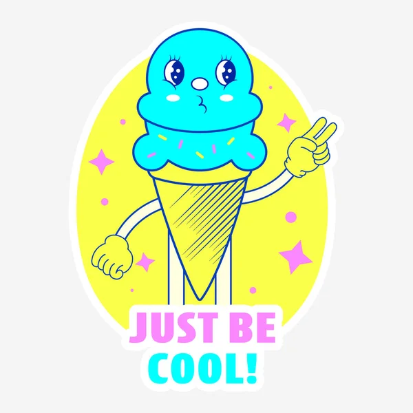 Sticker Style Wees Gewoon Cool Lettertype Cartoon Ice Cream Cone — Stockvector