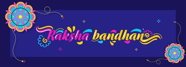 Raksha Bandhan Lettering Rakhi Wristband Arc Drops Blue Background — Stock Vector