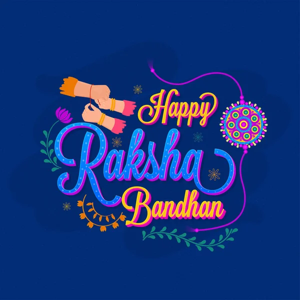 Happy Raksha Bandhan Lettering Close View Sister Tying Rakhi Her — Stock Vector