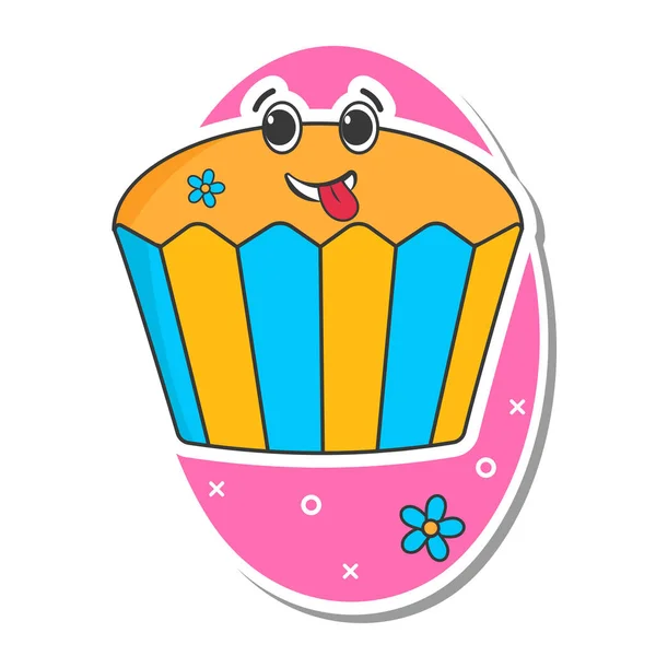 Estilo Etiqueta Cupcake Engraçado Com Flores Fundo Rosa Branco — Vetor de Stock