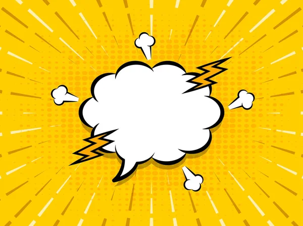 Yellow Rays Halftone Effect Background Lightning Bolts Blank Cloud Bubble — Stock vektor