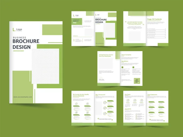 Double Sides Fold Brochure Template Set Met Kopieerruimte Wit Groen — Stockvector