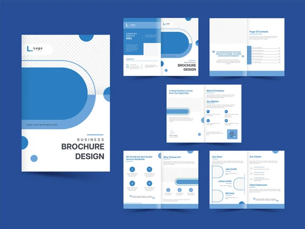 Business Fold Broschüren Vorlagen Mit Doppelten Seiten Blauer Und Weißer — Stockvektor