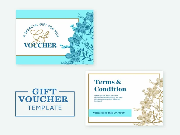 Editable Gift Voucher Sjabloon Versierd Met Bloemen Voor Achterkant Bekijken — Stockvector