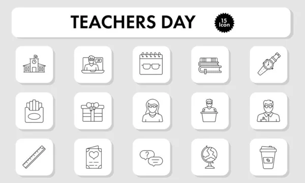 Black Linear Style Teachers Day Icon Pack — стоковый вектор