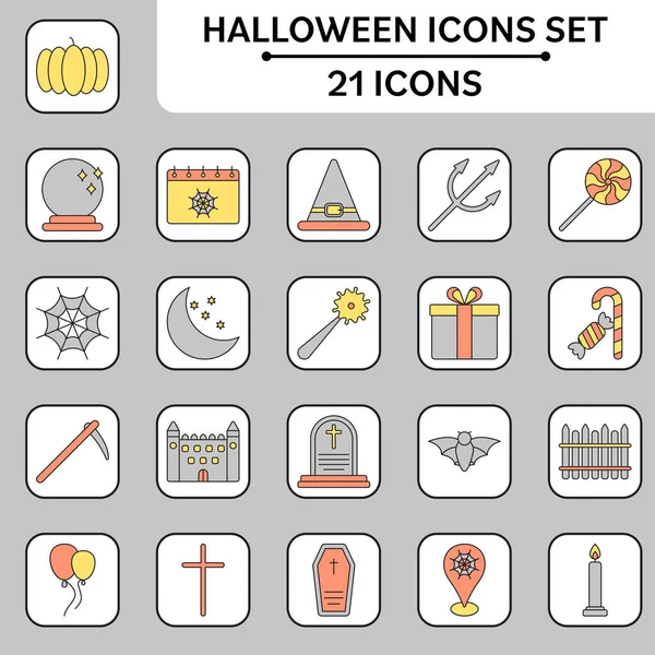 Ilustração Cinzenta Amarela Conjunto Ícones Sqaure Celebração Halloween —  Vetores de Stock