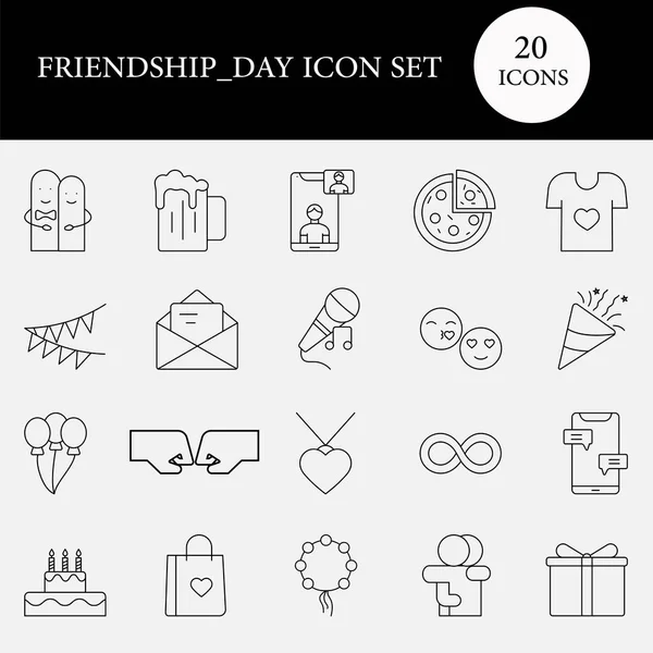 Black Thin Line Art Friendship Day Icon Set — Stockvektor