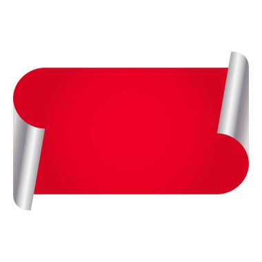 Boş kıvrımlı kağıt etiketi ya da kırmızı ve gümüş renkli kurdele elementi.