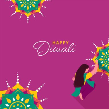 Karanlık Magenta 'da Rangoli yapan genç kızla Diwali tebrik kartın kutlu olsun..