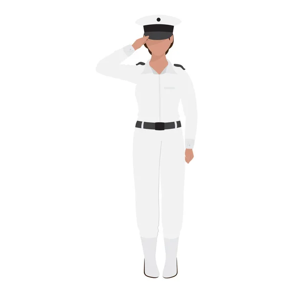 Gesichtslose Marine Offizierin Salutiert Auf Weißem Hintergrund — Stockvektor
