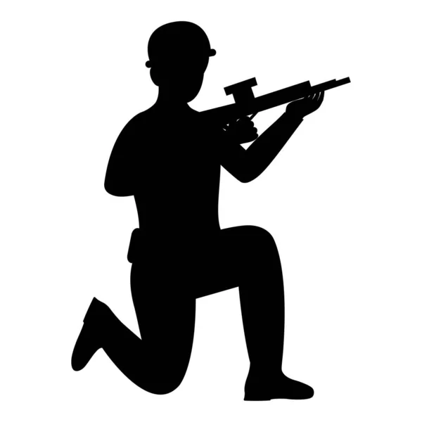 Silhouette Soldier Holding Rifle White Background — Stockvektor