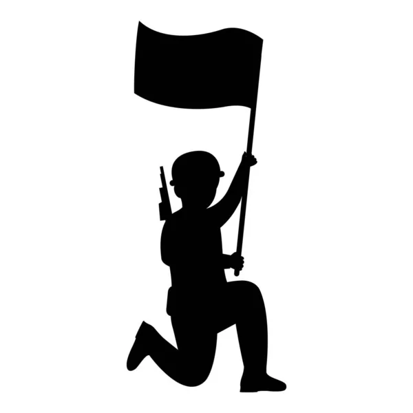 Silhouette Soldier Holding Flag White Background — Stock vektor