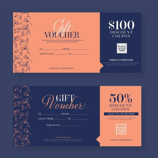 Editable Gift Voucher Coupon Banner Design Blue Peach Color — Stockový vektor