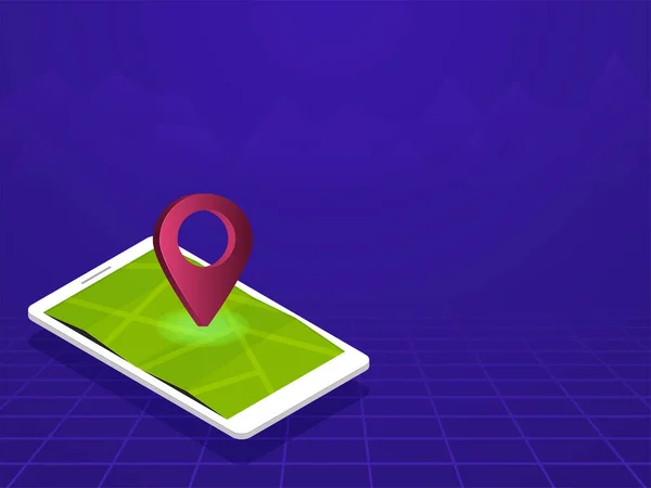 Render Van Gps Kaart Navigatie App Smartphone Scherm Tegen Violet — Stockvector