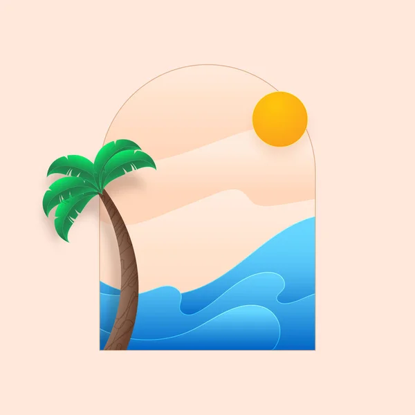 Coconut Palm Tree Sunshine Glossy Pink Blue Background —  Vetores de Stock