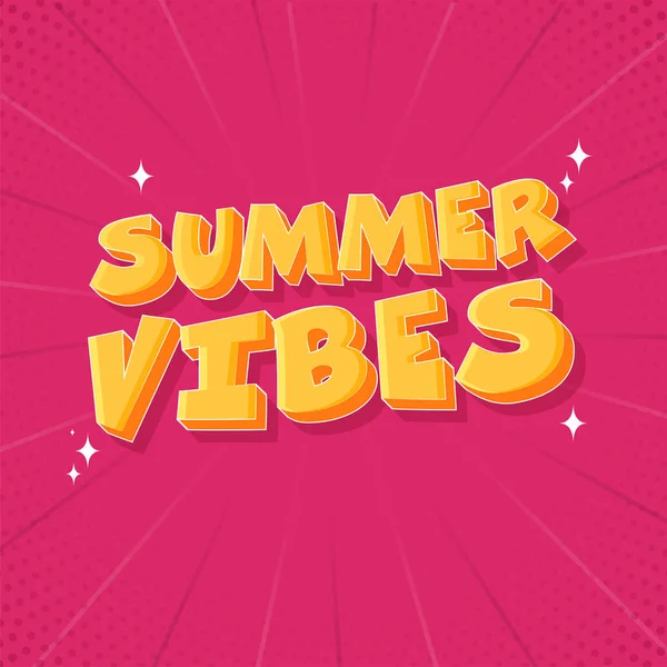 Yellow Summer Vibes Font Pink Rays Halftone Effect Background — Archivo Imágenes Vectoriales