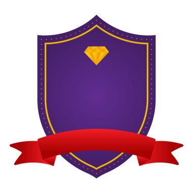 Beyaz Arkaplanda Kırmızı Kurdeleli Mor Boş Elmas Kalkan Çerçevesi.