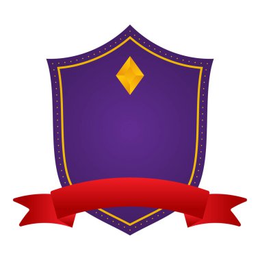 Beyaz Arkaplanda Kırmızı Kurdeleli Mor Boş Elmas Kalkan Çerçevesi.