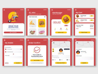 Çevrimiçi Foor Siparişi Sosyal Medya Posta ya da Şablon Dizisi Kırmızı ve Beyaz Renkli.