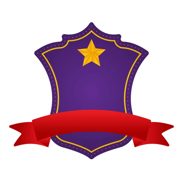 Purple Blank Star Shield Frame Red Ribbon White Background — Image vectorielle