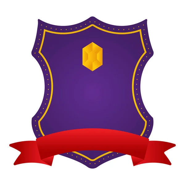 Фиолетовый Шестиугольник Алмазный Щит Рамка Красной Лентой Белом Фоне — стоковый вектор