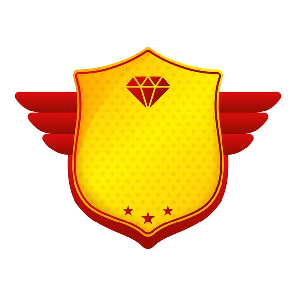 Diamond Shield Badge Wings Yellow Red Color — Wektor stockowy