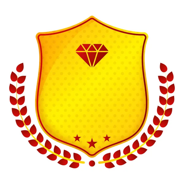 Insigne Bouclier Diamant Jaune Rouge Avec Couronne Laurier Sur Fond — Image vectorielle