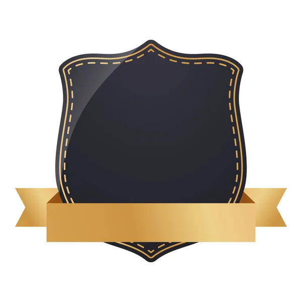 Black Shield Frame Badge Golden Ribbon Element White Background — 图库矢量图片